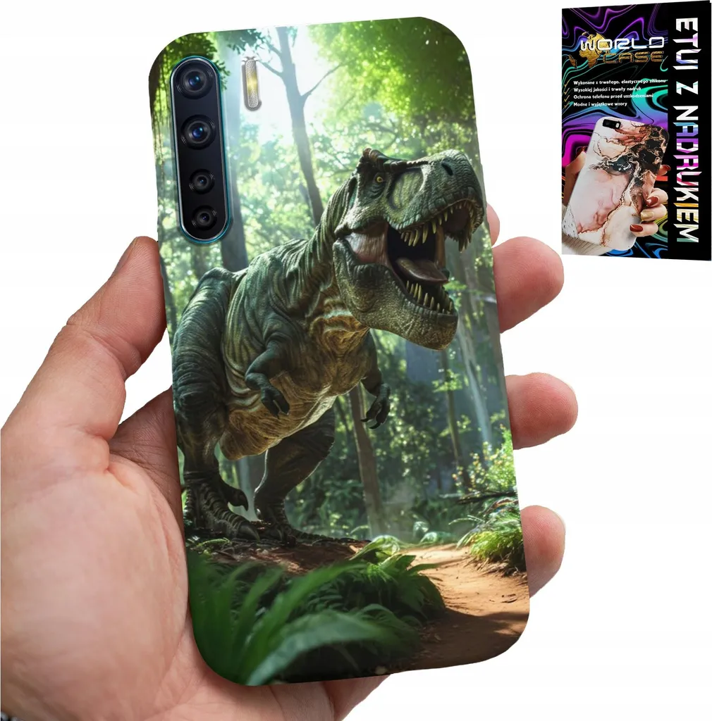 Cover Oppo A91 Dino T-Rex + Pellicola Protettiva | Design Unico e Robusto