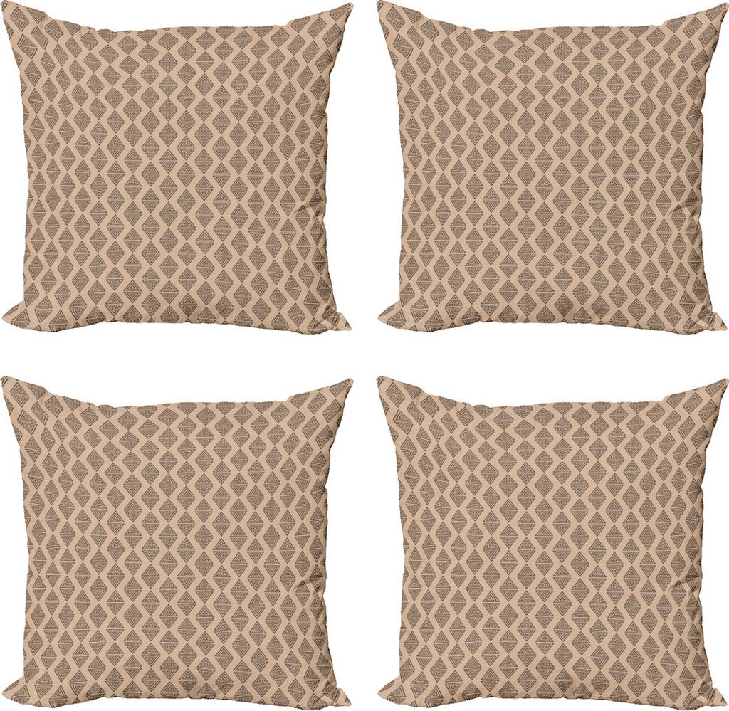 ABAKUHAUS Geometrisch Kissenbezug Set (4 Stück), Verschachtelte Tribal Triangles, Moderner Doppelseitiger Digitaldruck, 40 cm x 40 cm, Umber und Ecru