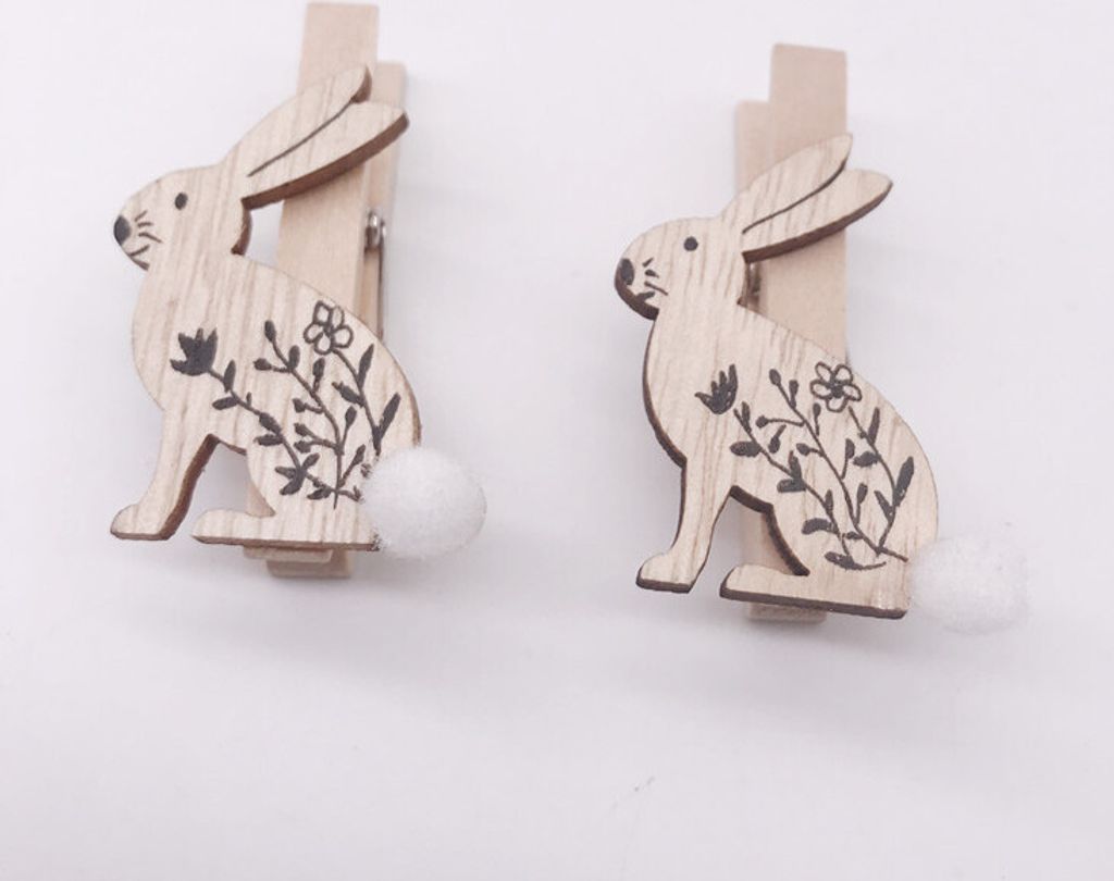 12pcs Holzklammern mit Hasenmotiv und Pompom zu Ostern, Osterkinder Basteln Dekoration, Holzklammern Hase als Osterdeko, Ostergeschenk Deko Osterne...