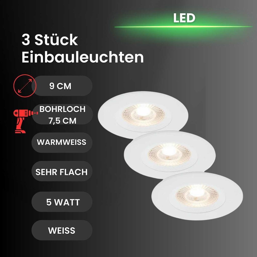 BRILONER Einbauleuchte 3er Set LED GU10 5W weiß rund starr