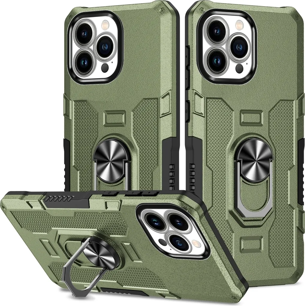 Cover Militare iPhone 13 Pro Max Verde con Ring e Kickstand Heavy Duty
