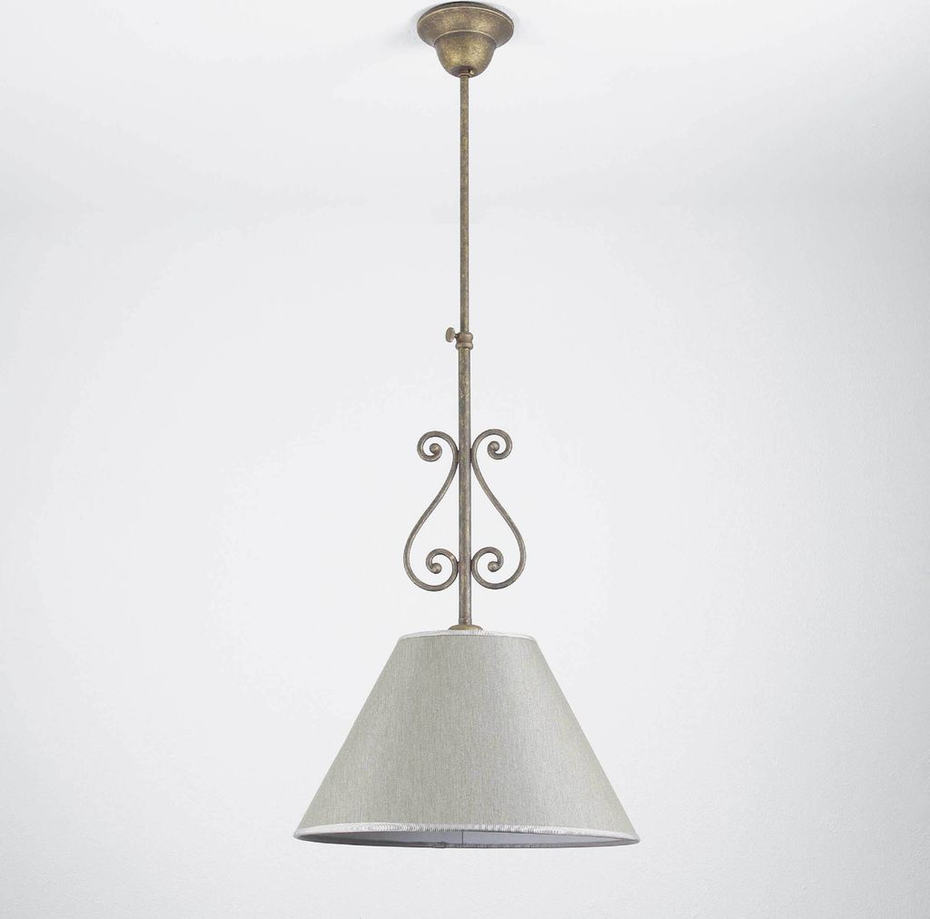 Premium Deckenlampe Antik aus Messing Stoffschirm Handarbeit 3-flmg L120cm Esstisch Beleuchtung Wohnzimmer