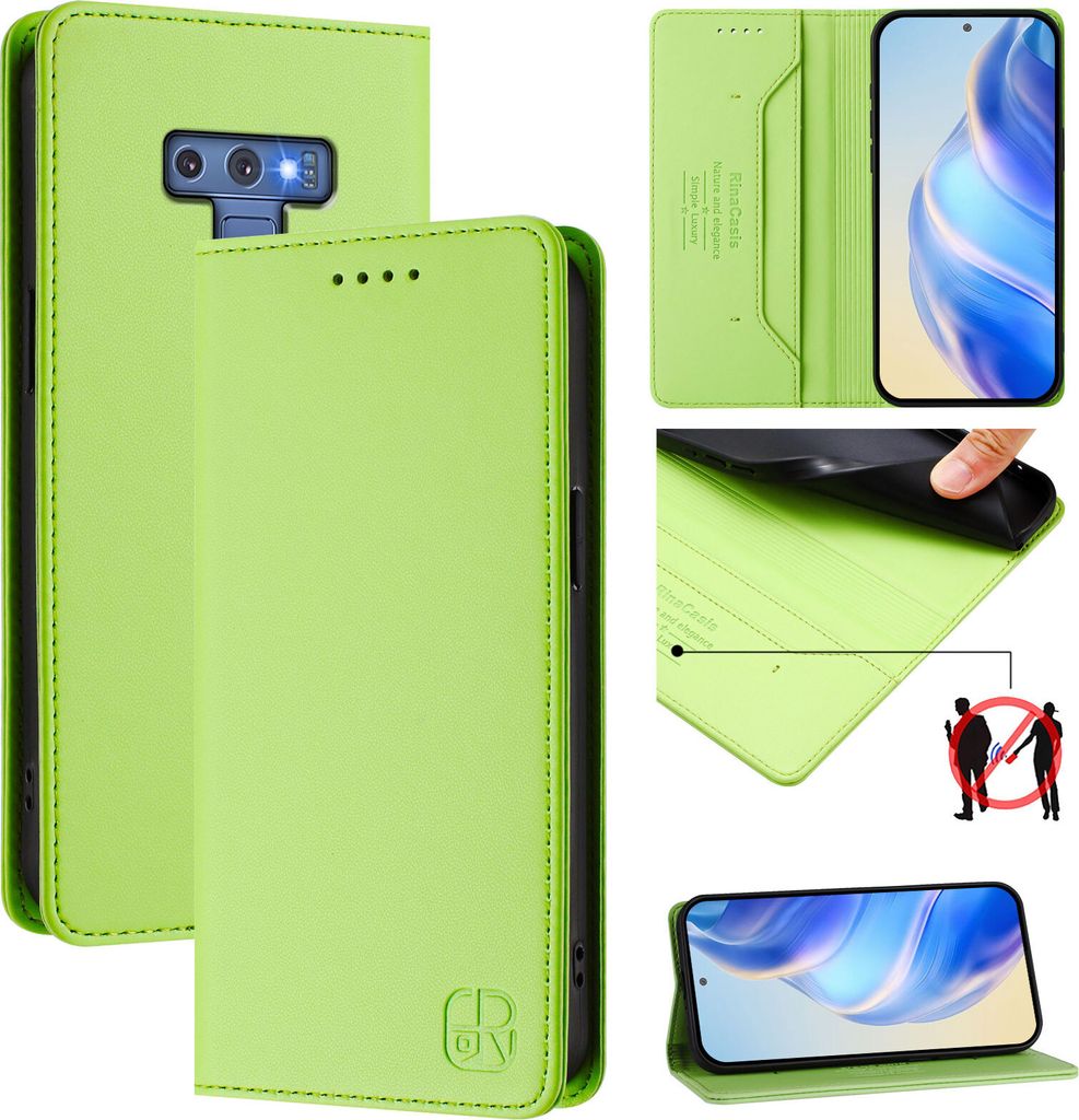 Lederhülle für Samsung Galaxy Note 9 Hülle Flip Brieftasche Kartenfächern Ständer Schutzhülle Grün