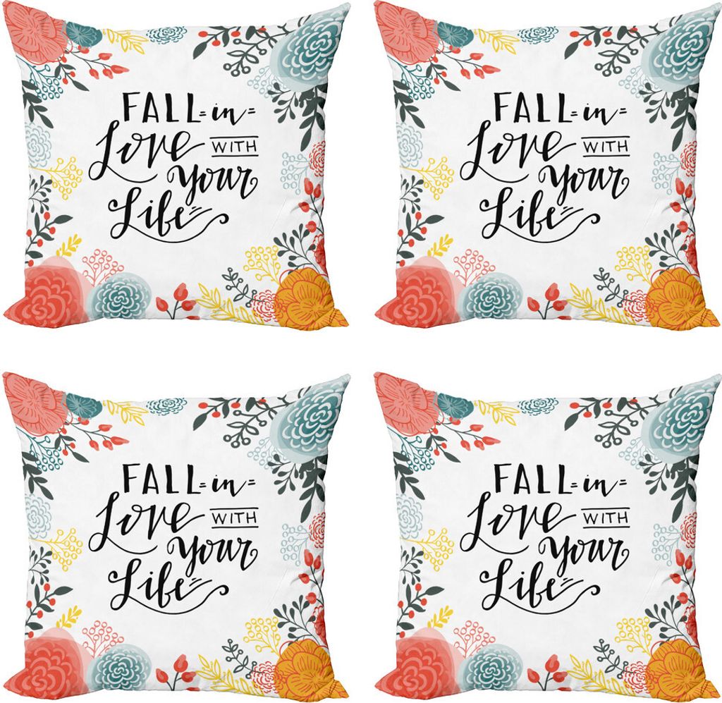 ABAKUHAUS Sprichwort Kissenbezug Set (4 Stück), Verlieben Sie sich in Ihrem Leben, Moderner Doppelseitiger Digitaldruck, 60 cm x 60 cm, Koksgraue ...