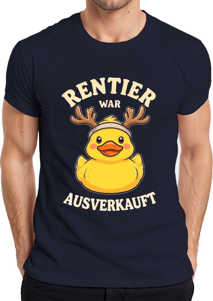 Rentier war t Weihnachten Gummiente Rentierhörner Herren T-Shirt, Navy, S