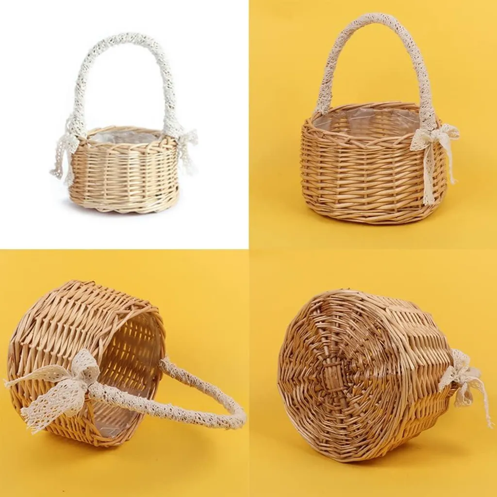 Corbeille de Fleurs en Rotin pour Mariage - Panier Décoratif Champêtre