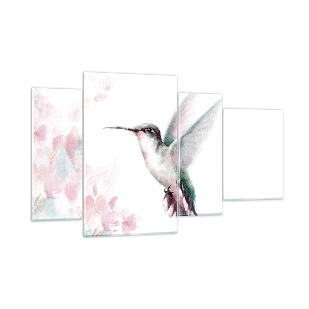 Bilder auf glas - 4 Teile - Kolibri Aquarell Licht - 120x70cm - Glasbilder - Wandbilder - Bilder - zum Aufhängen bereit - Wanddekoration aus Glas ...