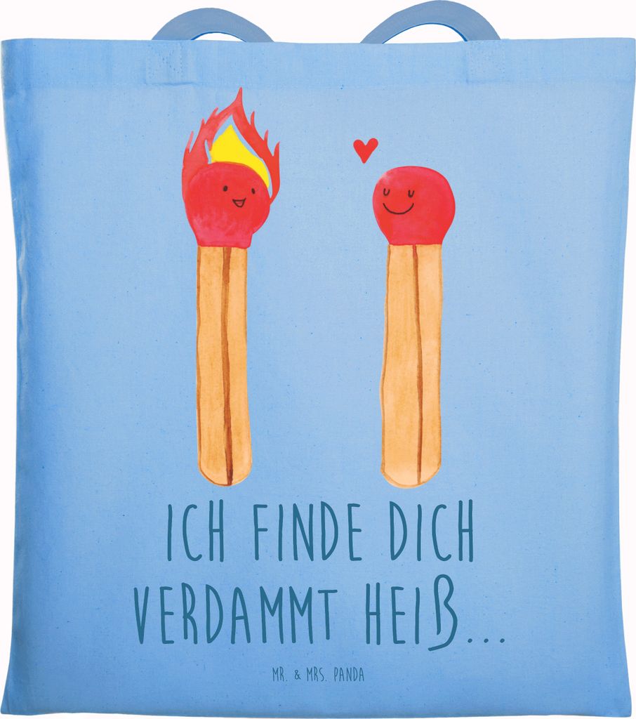 Mr. & Mrs. Panda Shopping Tasche Streichhölzer - Sky Blue - Geschenk, Laptoptasche, Liebesgeschenk, Tote Bag, Jutebeutel, Liebesbeweis, Einkaufsta...