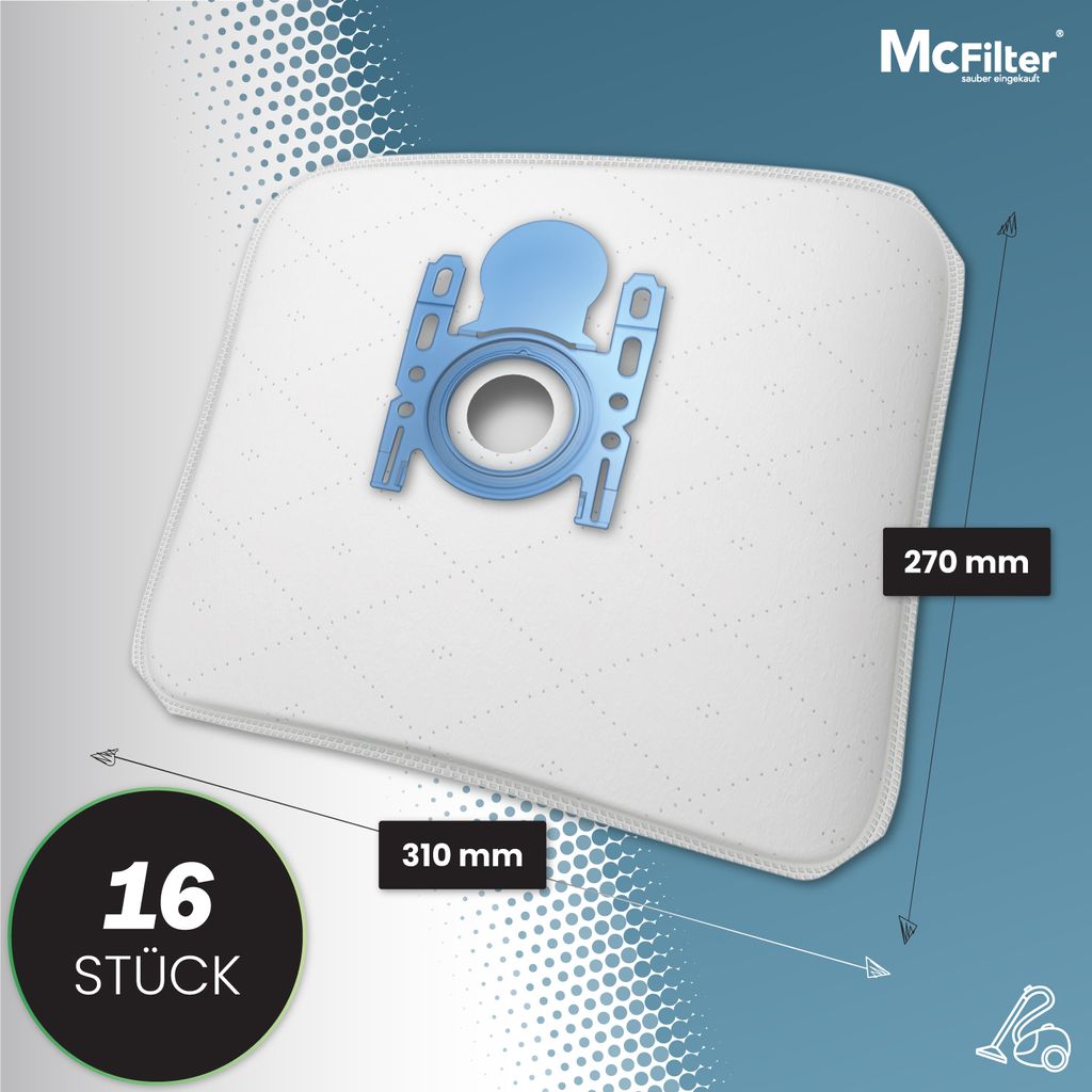 McFilter | 16 stofzakken geschikt voor Miele stofzuiger Complete C3 S8360 S 8360 | stofzak incl. 8 filters | micro fleece, kunststof deksel met rubberen afdichting | MAXI BOX