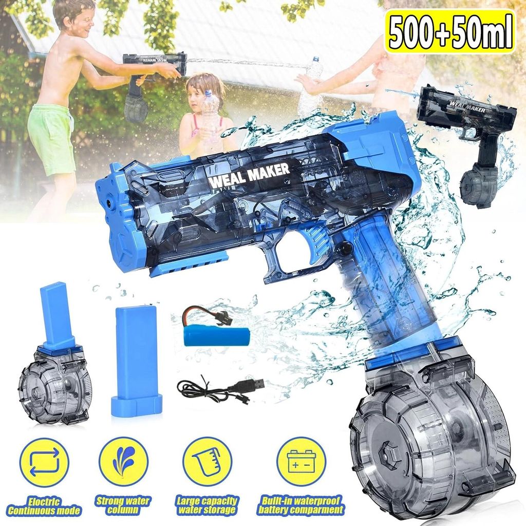 Wasserpistole Elektrisch, Automatische Wasserpistole, Wasserpistole mit 500ml+50ml Kapazität, Elektrische Wasserpistole für Erwachsene Kinder Pool