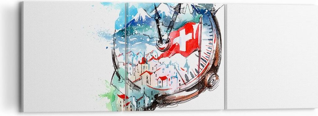 Bild auf Leinwand - Leinwandbild - Uhr Schweizer Alpen Wolke - 120x40cm - Wand Bild - Wanddeko - Leinwanddruck - Bilder - Kunstdruck - Wanddekorati...