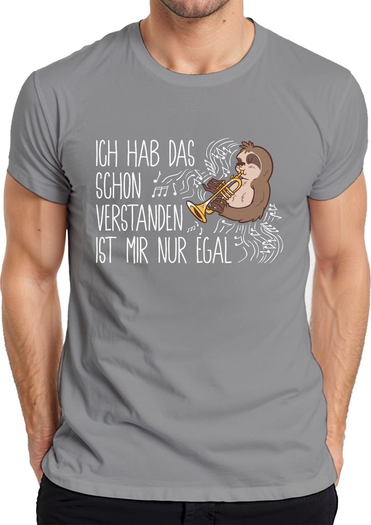 Ich hab das schon verstanden Faultier Trompete Musikfan Sarkasmus Herren T-Shirt, Grau, S