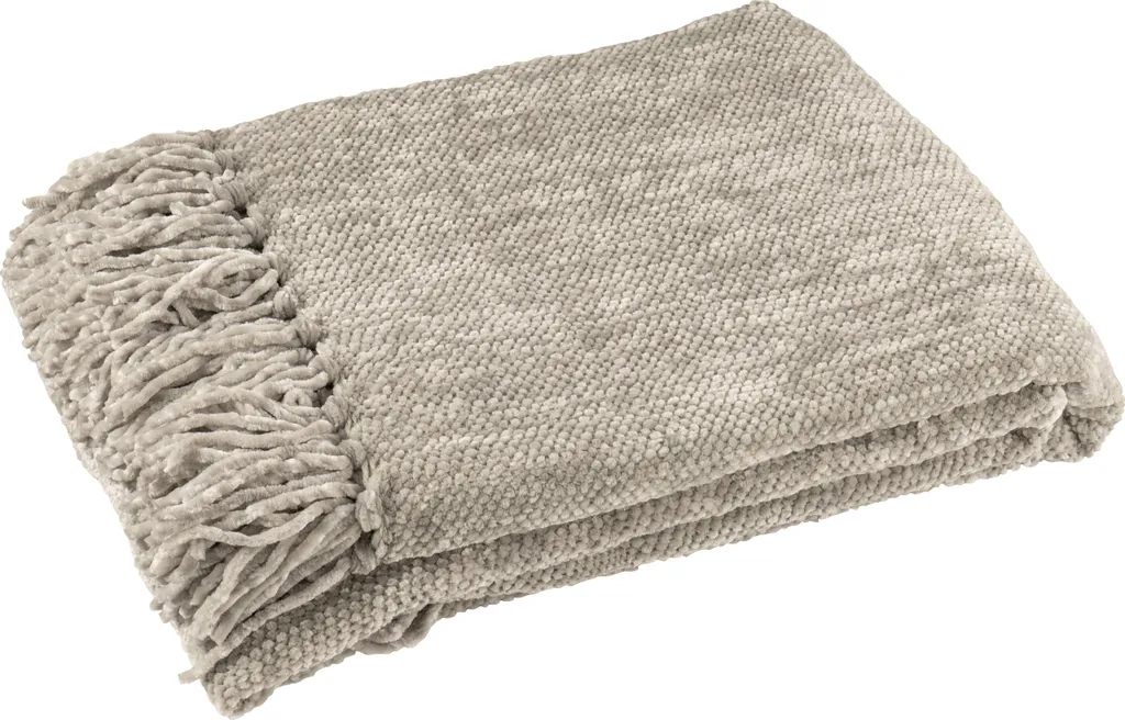 Fini le Froid avec la Couverture J-Line Chenille Polyester Gris Vert
