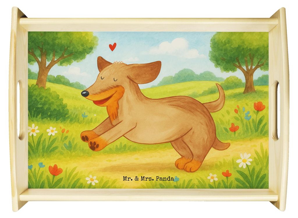 Mr. & Mrs. Panda Sofa Tablett Hund Dackel Design - Weiß - Geschenk, Braun, Deko, Dachshund, sofatablett, serviertablett aus holz, essenstablett, S...
