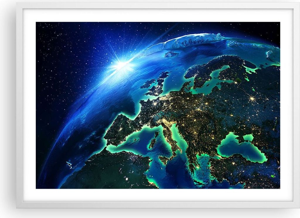 Gerahmtes Poster - Weißer Rahmen - Nacht raum welt ansicht - 70x50 cm - Wand Bild - Wanddeko - Wandbilder - Kunstposter - Wandposter - Bilderrahme...
