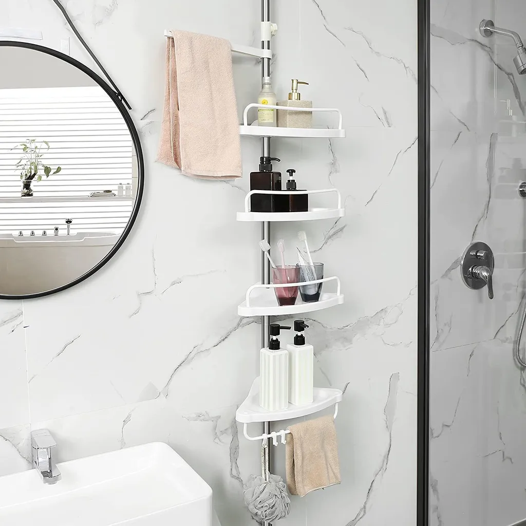 Étagère de salle de bain réglable en inox blanc et argent 95-300 cm