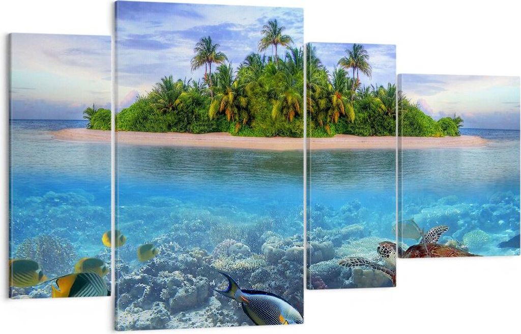 Bild auf Leinwand - Leinwandbild - Strand lagune wasser ozean - 120x70cm - Wand Bild - Wanddeko - Leinwanddruck - Bilder - Kunstdruck - Wanddekorat...