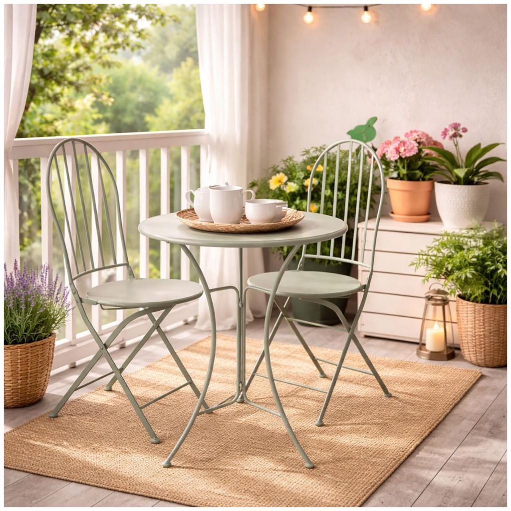 Bistro Sitzgruppe Metall Tisch mit 2 Stühlen Balkon Set Produktbild 