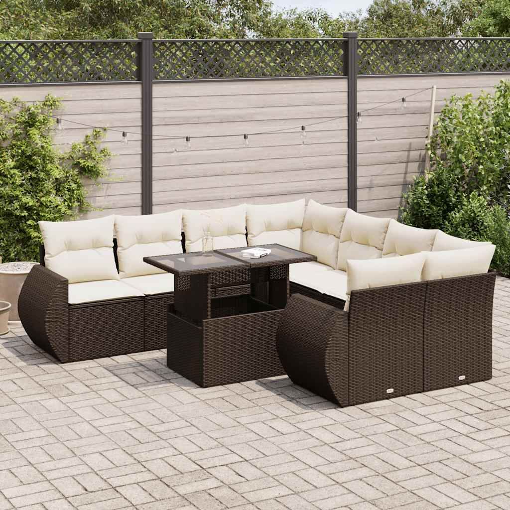 Maison Exclusive - 9-tlg. Garten-Sofagarnitur mit Kissen Braun Poly Rattan
