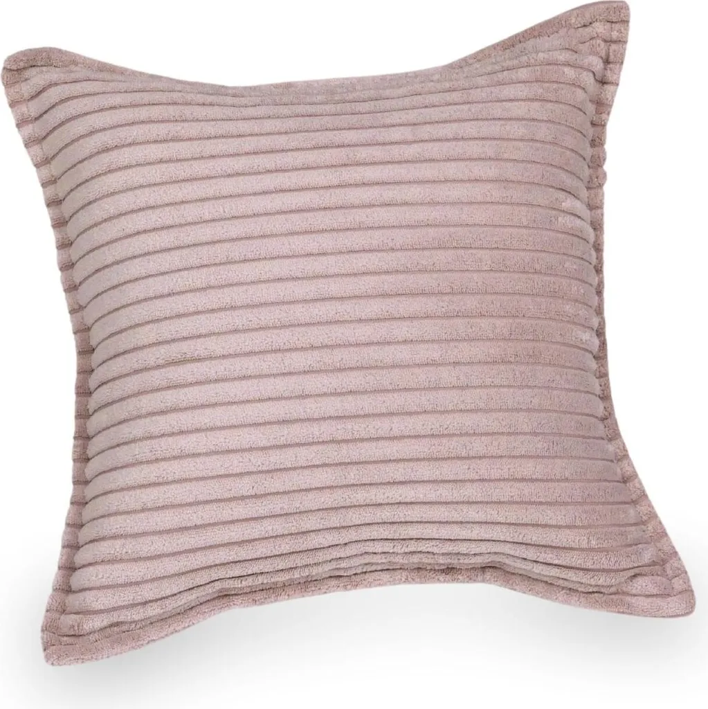 Coussin décoratif rose pastel en velours côtelé pour fauteuil et lit