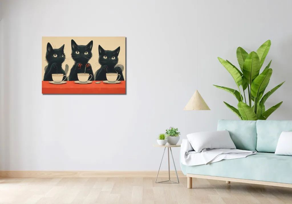 Image 90 x 60 cm Café des chats noirs - Tableau déco vintage de qualité