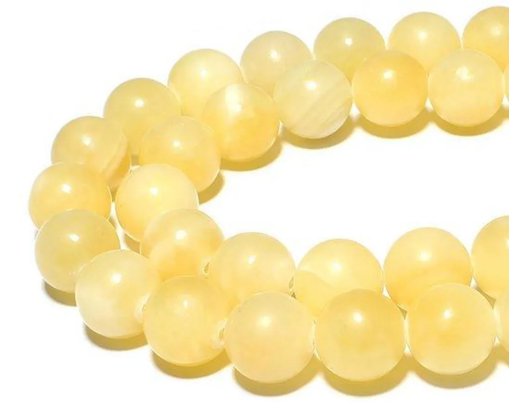 Jade Jaune Naturel 8mm - 43 Perles Polies aux Nuances Dorées Uniques