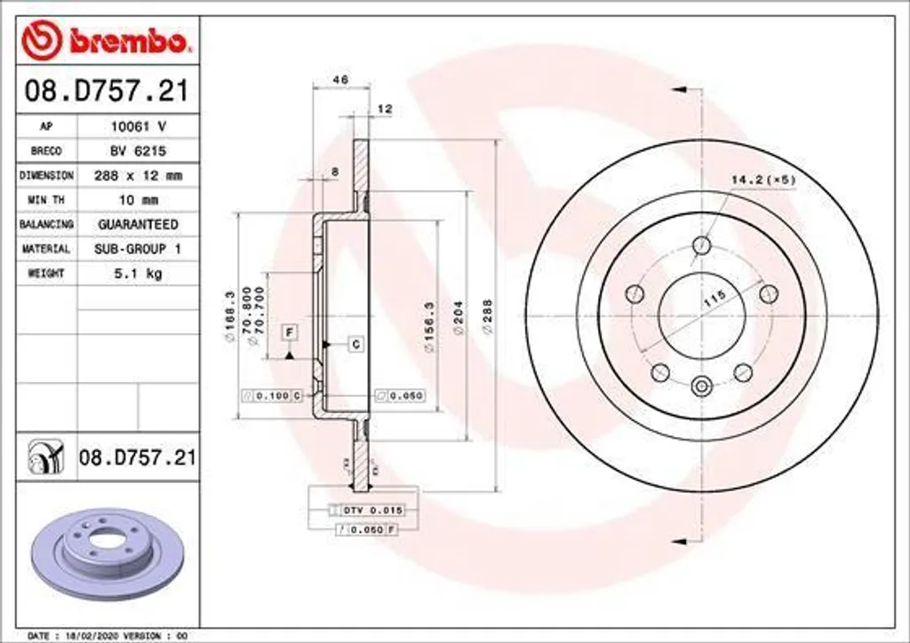 Disque de frein arrière pour Insignia B Brembo 08.D757.21 - Sécurité