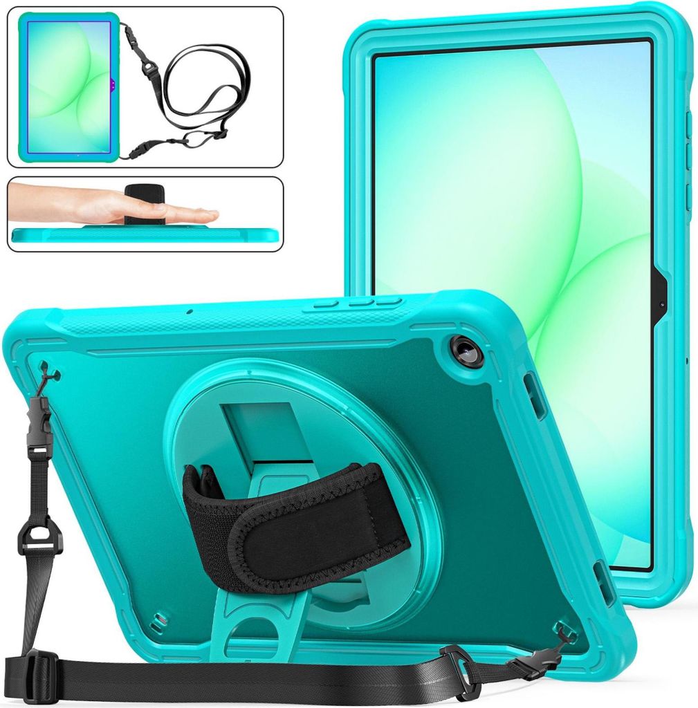 Hülle für Samsung Galaxy Tab A11 Plus 360 Ring Handgriff & Schultergurt Türkis
