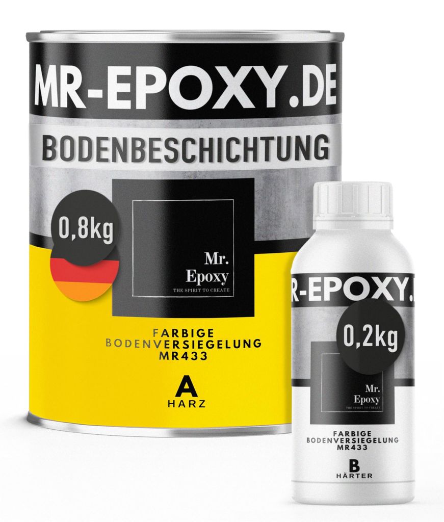 Mr. Epoxy Epoxidharz Bodenbeschichtung (1 kg, RAL 1023 Verkehrsgelb) - 2K Betonfarbe für Garagen, Keller & Werkstatt Boden - Flüssigkunststoff Ep...