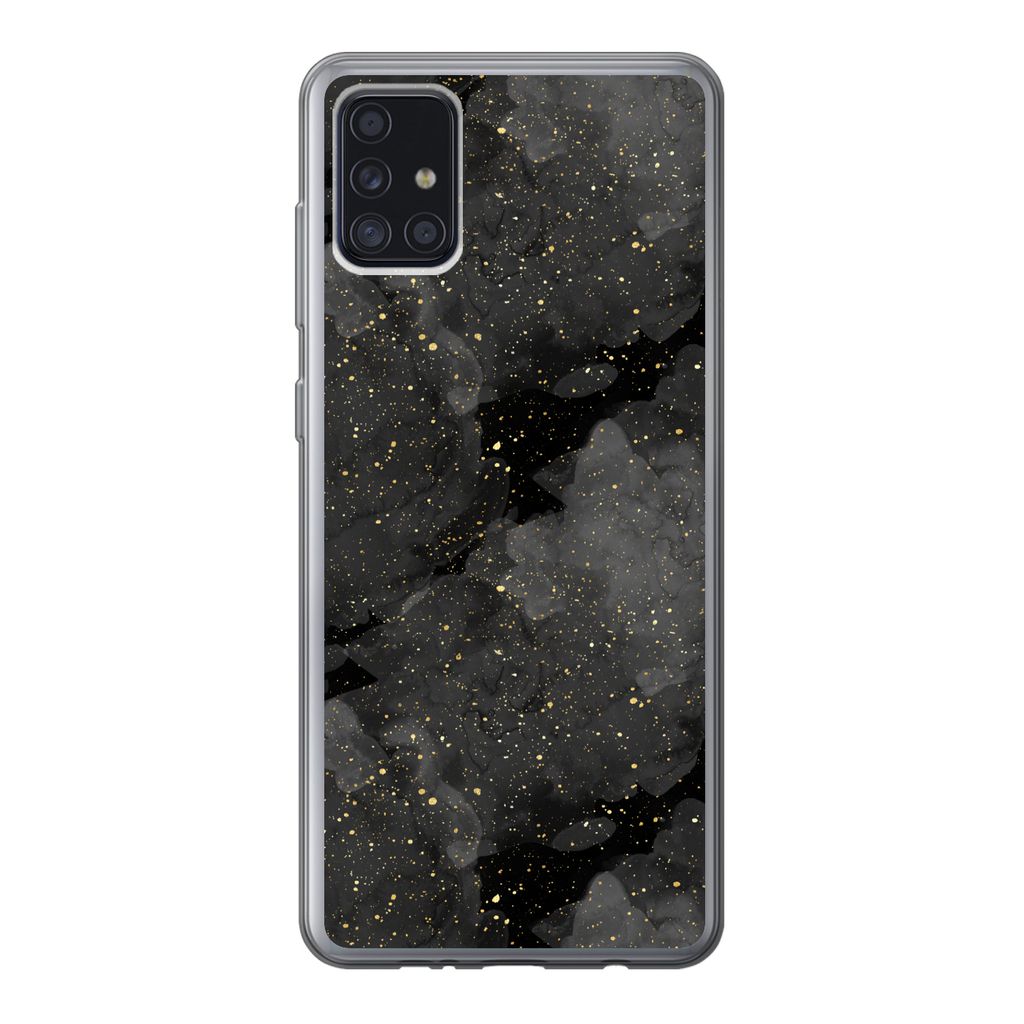 MuchoWow Handyhülle Schutzhülle Hülle für Samsung Galaxy A52 5G Marmor - Glitter - Gold - Schwarz - Muster Silikon Softcase Handy Hülle - Um...
