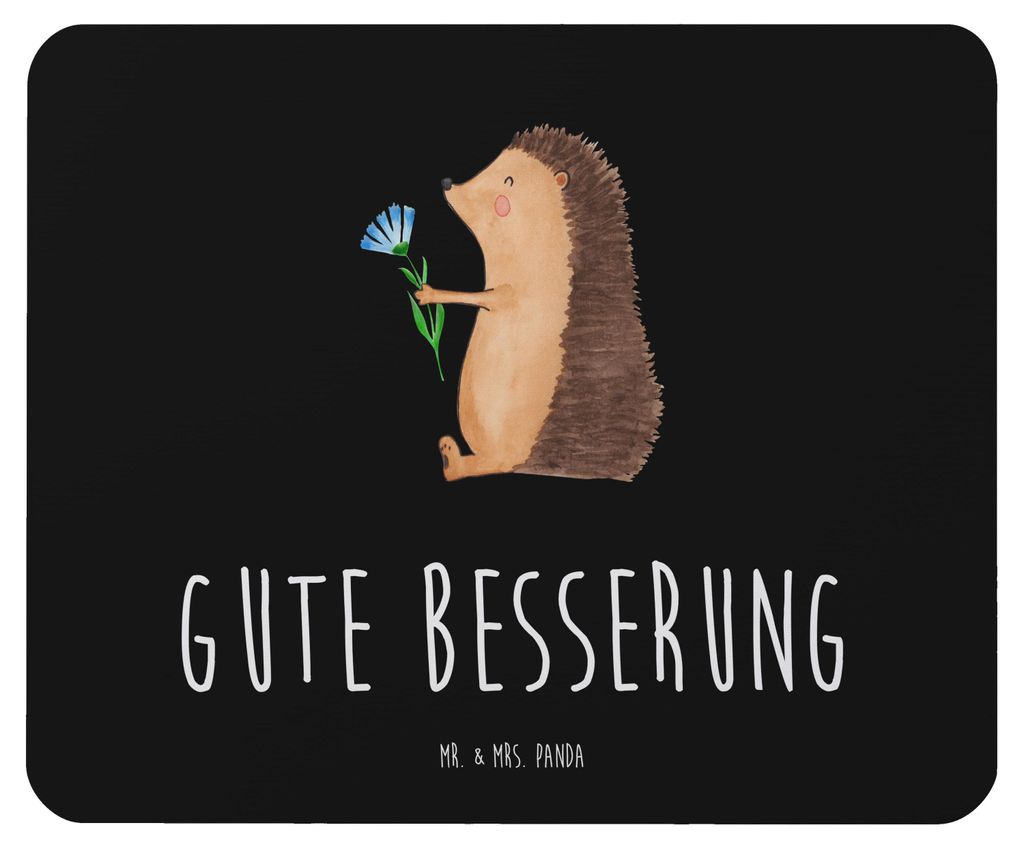 Mr. & Mrs. Panda Mousepad Igel Blumen - Schwarz - Geschenk, mauspad laptop, pc, Krankenhaus, Krankheit, Gute Besserung, Genesungswünsche, Besuch, ...