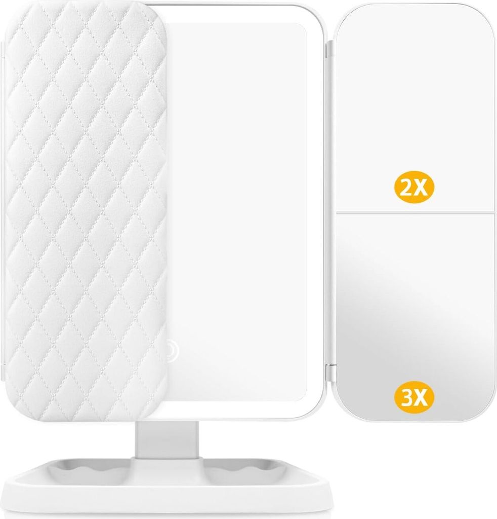Schminkspiegel mit Beleuchtung, 2000mAh Wiederaufladbar Kosmetikspiegel mit 1X/2X/3X Vergrößerung, Faltbar Tischspiegel Vergrößerungsspiegel mi...