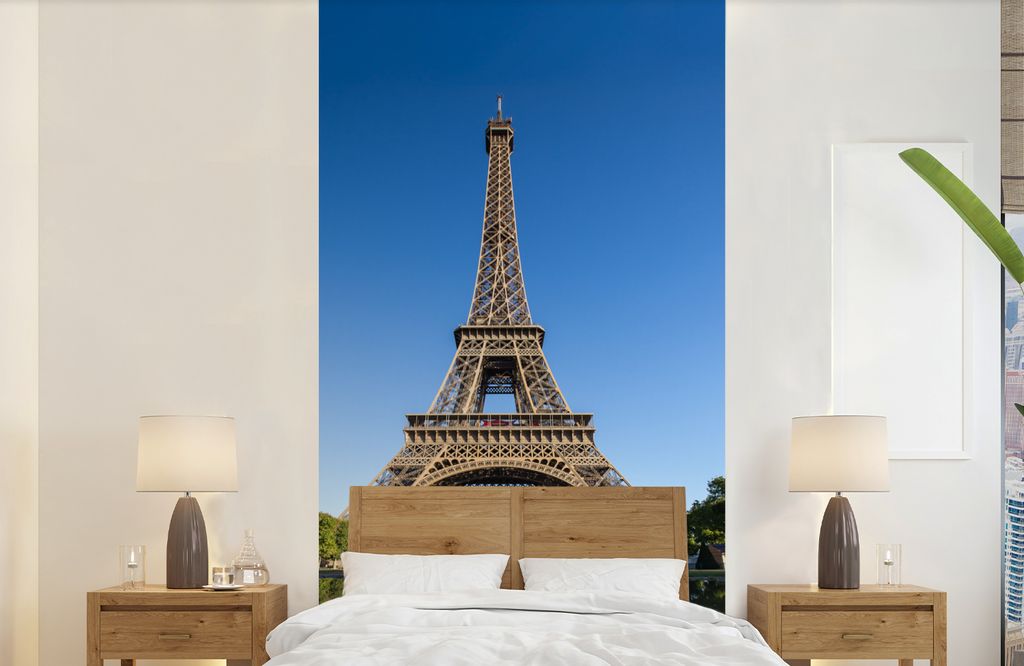 MuchoWow Fototapete für Wohnzimmer oder Schlafzimmer Wandtapete Vinyl Motivtapete Originalfoto des Eiffelturms in Paris - 120x240 cm - Hintergru...