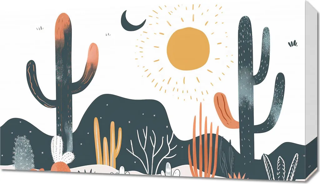 Tableau Cactus au soleil 70x40 cm : Égayez vos Murs Sombres Facilement