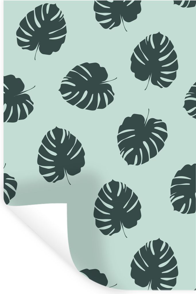 MuchoWow Wandtattoo Wandsticker Wandaufkleber Sommer - Monstera - Blau 80x120 cm Selbstklebend und Repositionierbar - Repositionierbar - Wasser a...