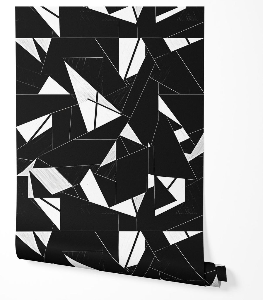 Vliestapete Schwarz Weiß Abstraktes Geometrisches Muster Moderne Dreiecke Linien Minimalistisches Design Kontrastreich Zeitgenössische Wandtapete...