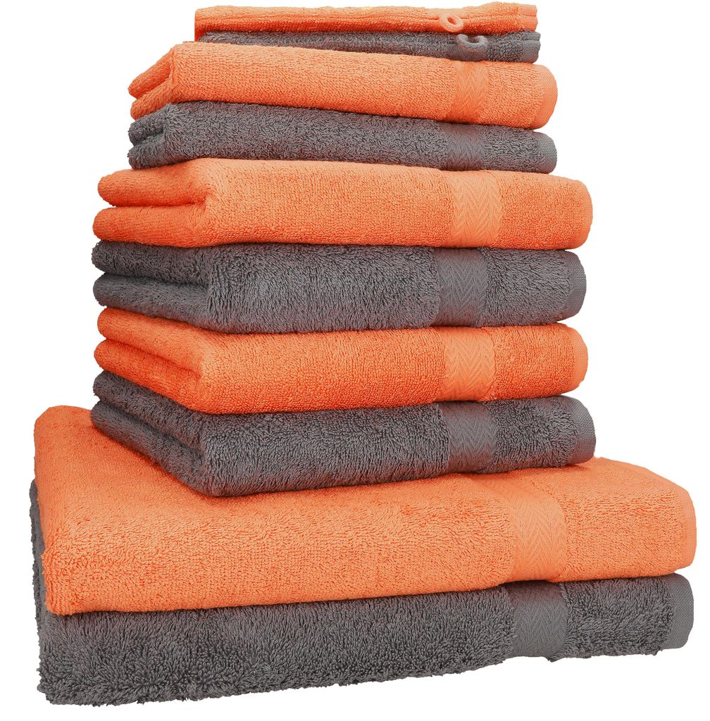 Betz 10-tlg. Handtuch-Set PREMIUM 2 Duschtücher 4 Handtücher 2 Gästetücher 2 Waschhandschuhe Farbe: orange & anthrazit