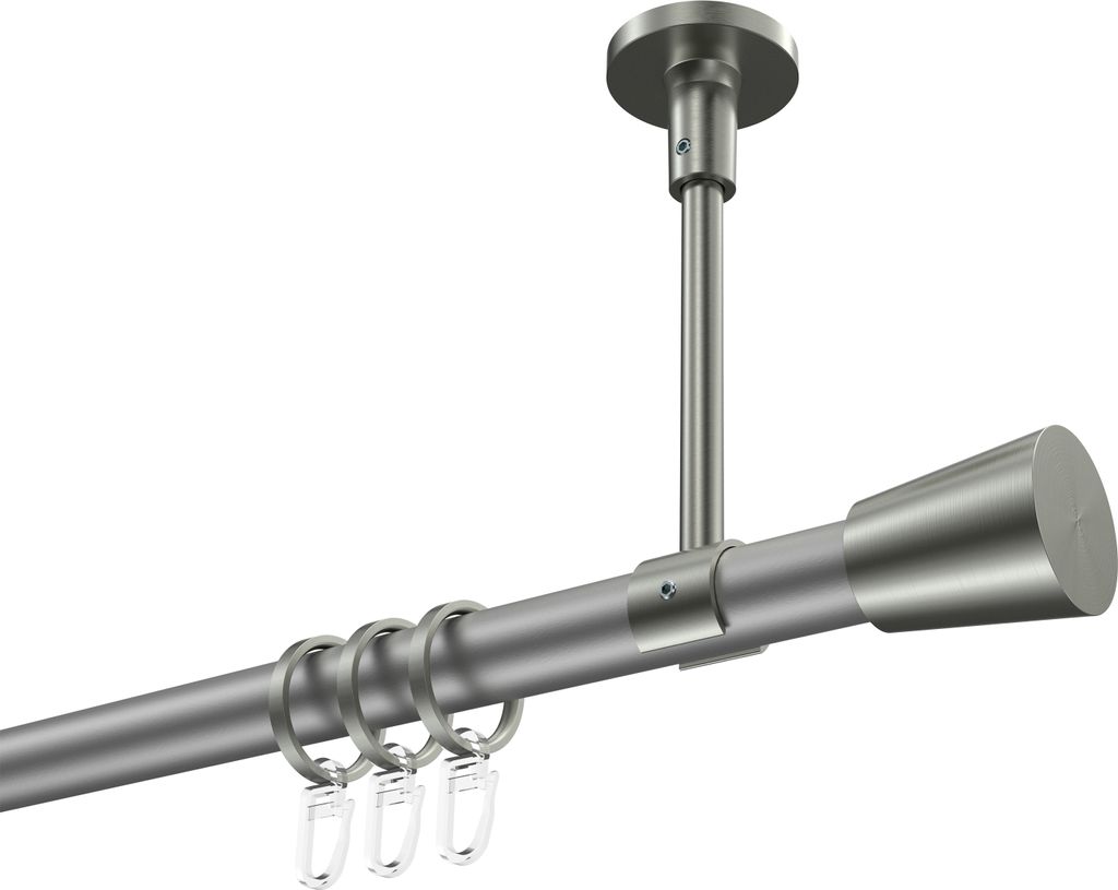 Interdeco Gardinenstange / Vorhangstange Silbergrau / Edelstahl-Optik, Typ Sonette Sitra (Konus) Deckenmontage, 20 mm Ø 1-läufig, 160 cm
