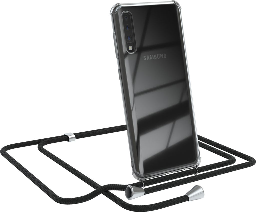 EAZY CASE Handykette kompatibel mit Samsung Galaxy A50 / A50s / A30s, Handyhülle mit Umhängeband, Handykordel, Schutzhülle Clear, Band in Schwarz