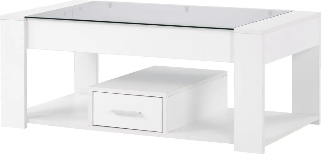 Table basse blanche multi-rangements et plateau verre trempé 100 cm - 10