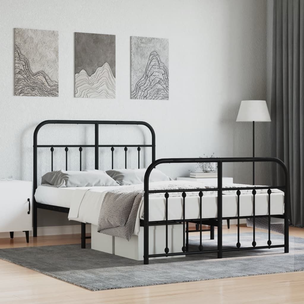 The Living Store Bettgestell mit Kopf- und Fußteil Metall Schwarz 120x190 cm