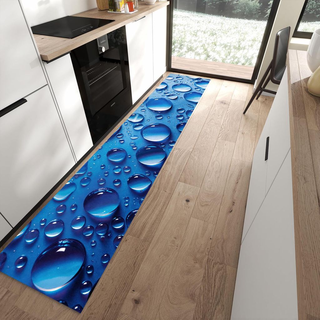 Küchenteppich 60x300cm rutschfest & abwischbar PVC Läufer - Wassertropfen