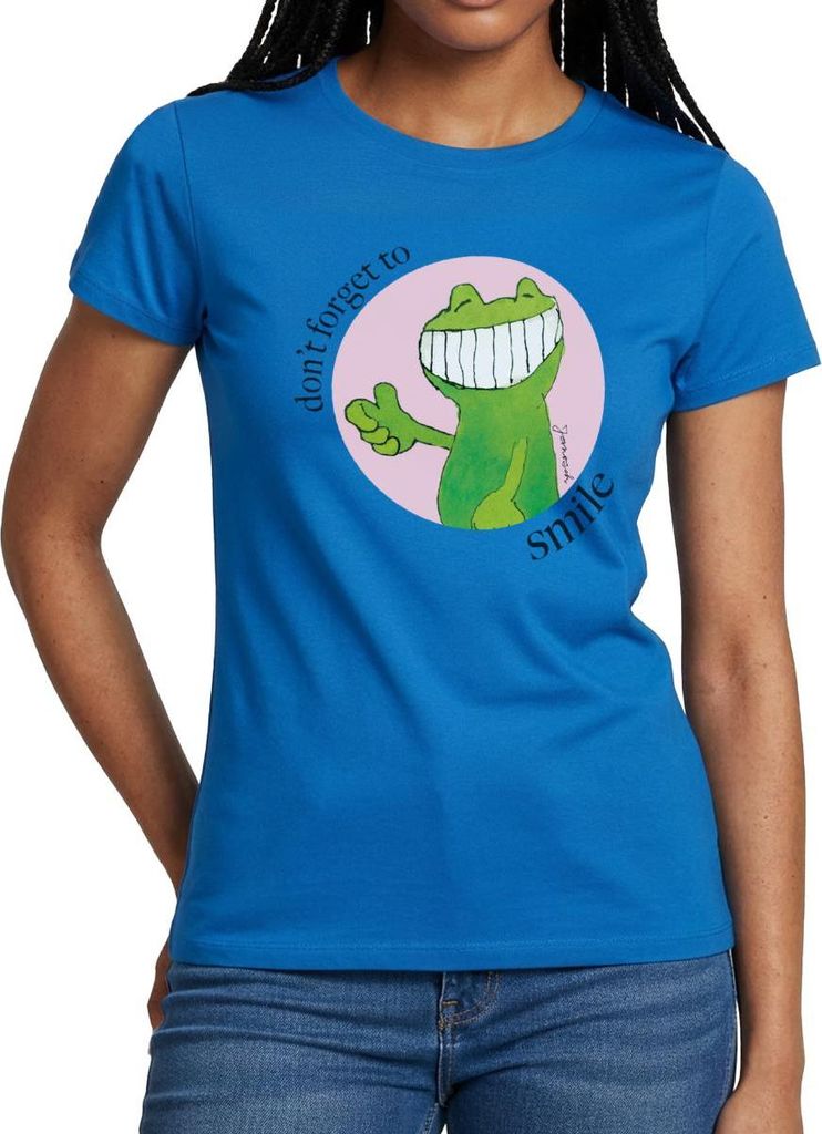 Spreadshirt Janosch Günter Kastenfrosch Don't Forget To Smile Frauen T-Shirt, XXL, Royalblau