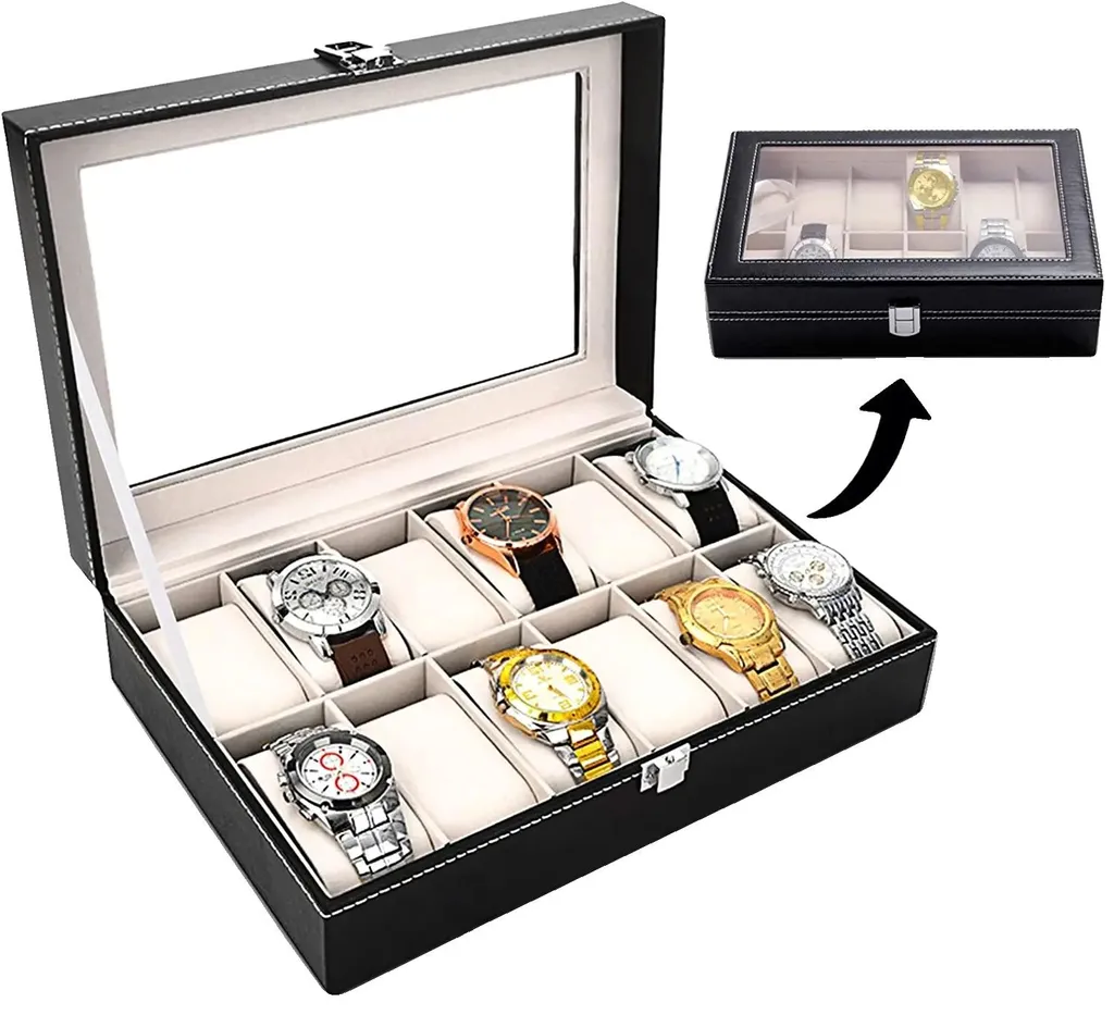 Présentoir montres 12 grilles en cuir pour collectionneur de montres