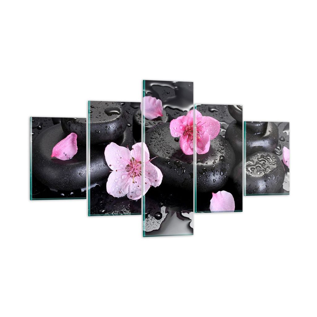 Bilder auf glas - Blumen Steine Tropfen Spa - 125x70cm - Glasbilder - Wandbilder - Kunstdruck - zum Aufhängen bereit - Wanddekoration aus Glas - G...