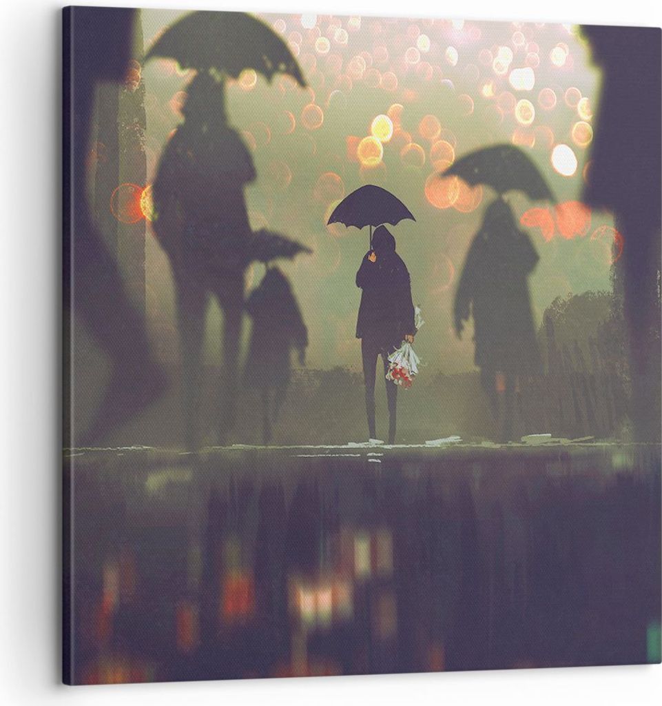 Bild auf Leinwand - Leinwandbild - Straße Regen Wasser - 60x60cm - Wand Bild - Wanddeko - Wandbilder - Leinwanddruck - Bilder - Kunstdruck - Wandd...