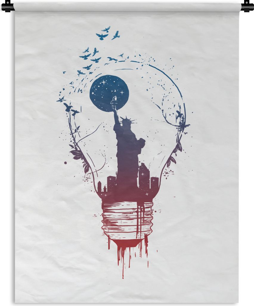 MuchoWow Wandteppich Wandbehang Lampe - New York - Nacht - Natur 90x120 cm Tapisserie Dekoration Wandtuch - Wanddeko