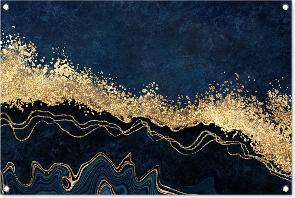 MuchoWow 90x60 cm Outdoor-Poster Gartendeko Sichtschutz Garten Poster für den Garten Marmor - Textur - Gold - Illustration