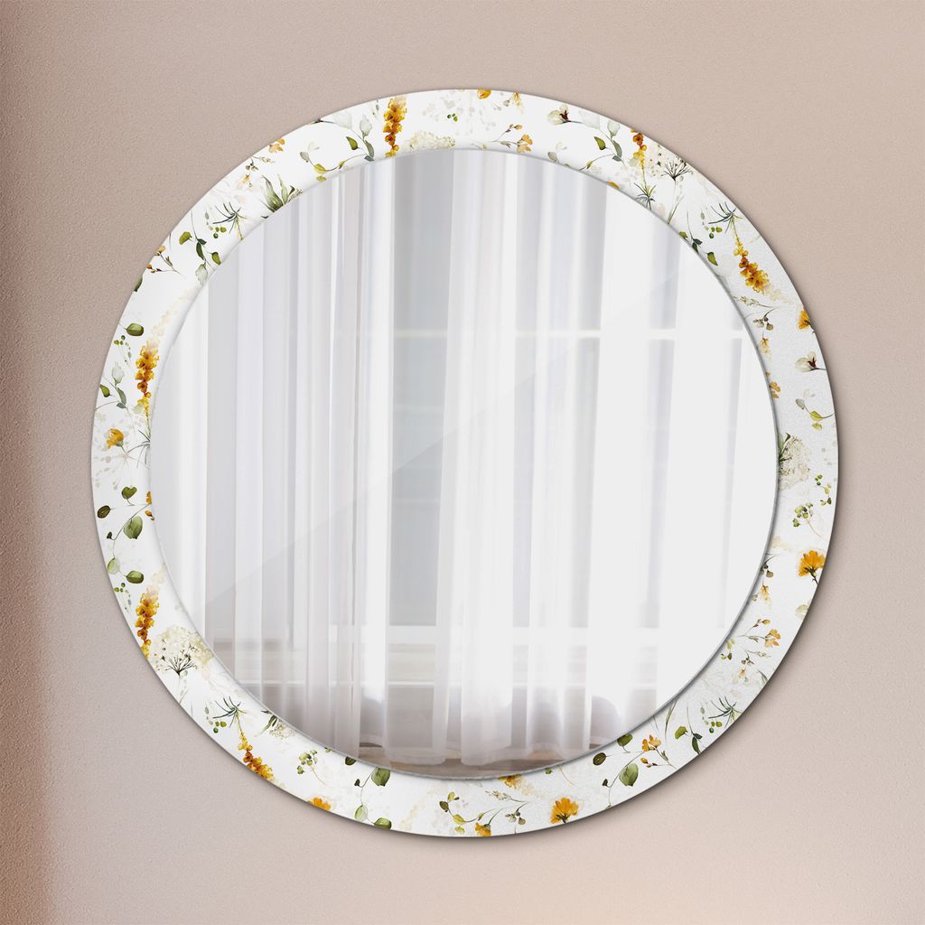 Dekospiegel – Hängespiegel Wandspiegel Spiegel mit Aufdruck – Spiegel – Schlafzimmer - Feld Blumen - Rund: Ø90cm