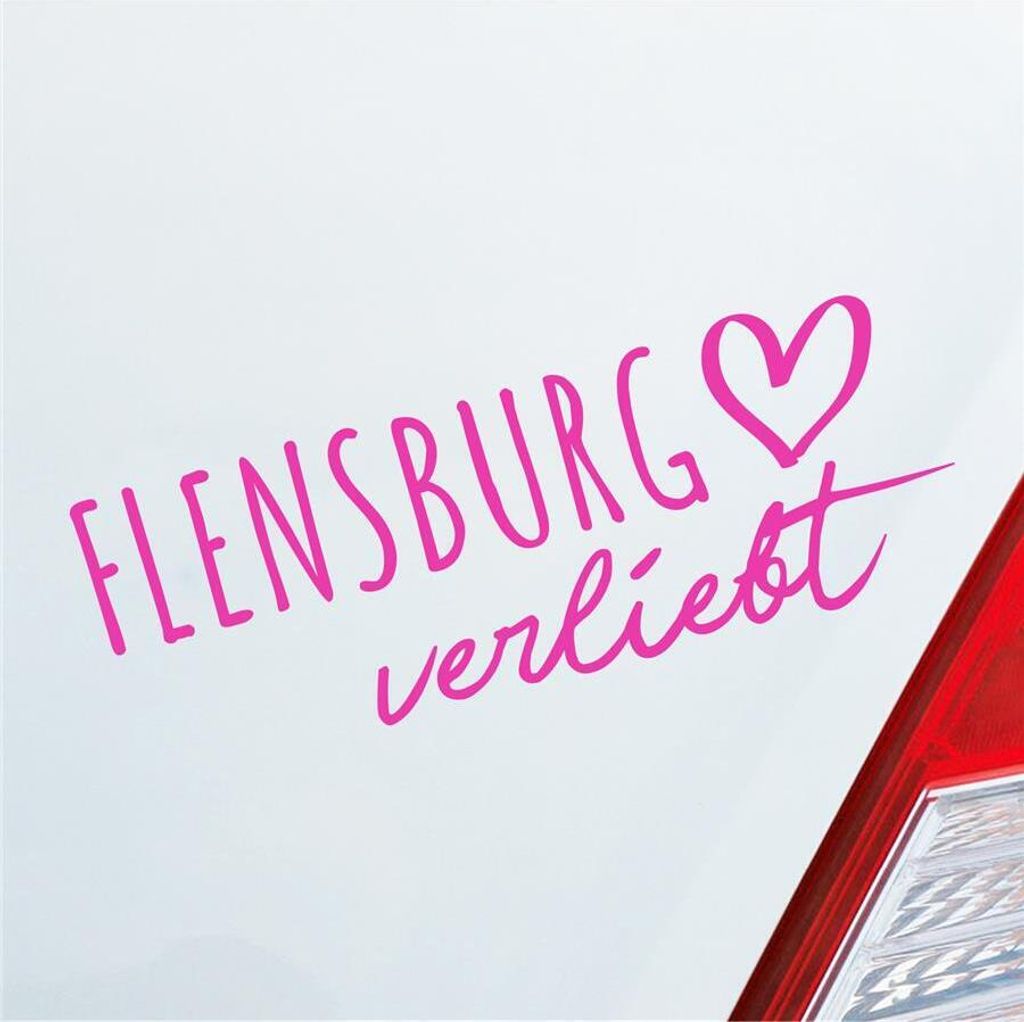 Auto Aufkleber Flensburg verliebt Herz Stadt Heimat Liebe Car 19x7 cm Pink Sticker Heckscheibenaufkleber